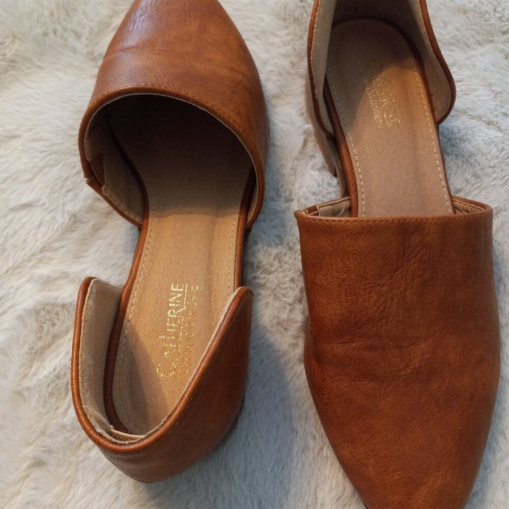 Catherine Malandrino  BROWN Alaney D'Orsay Flats size 8.cognac leather